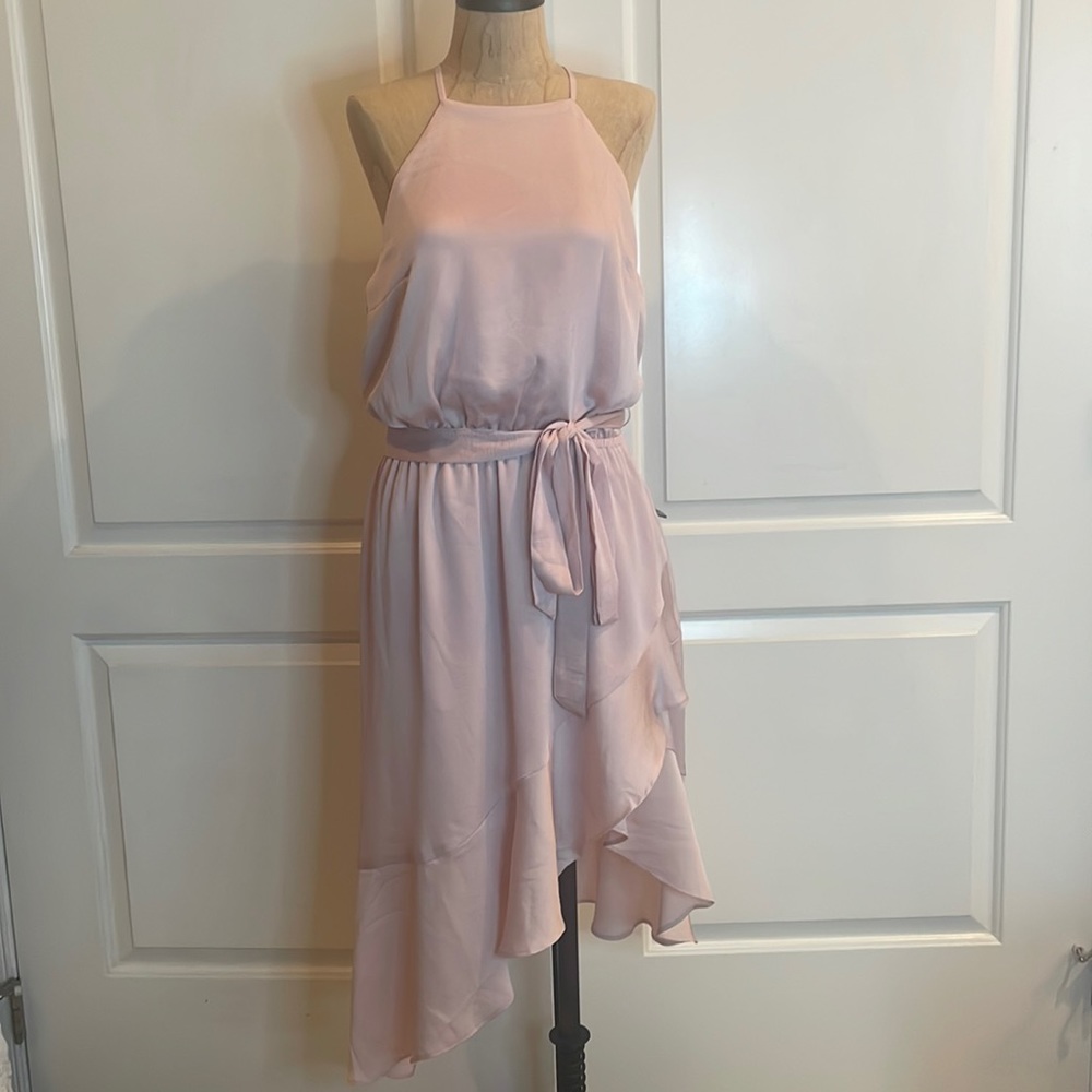 Express pink ruffled asymmetrical halter dress